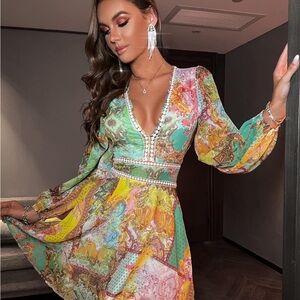 Beautiful Multicolor V-Neck Women's Dress